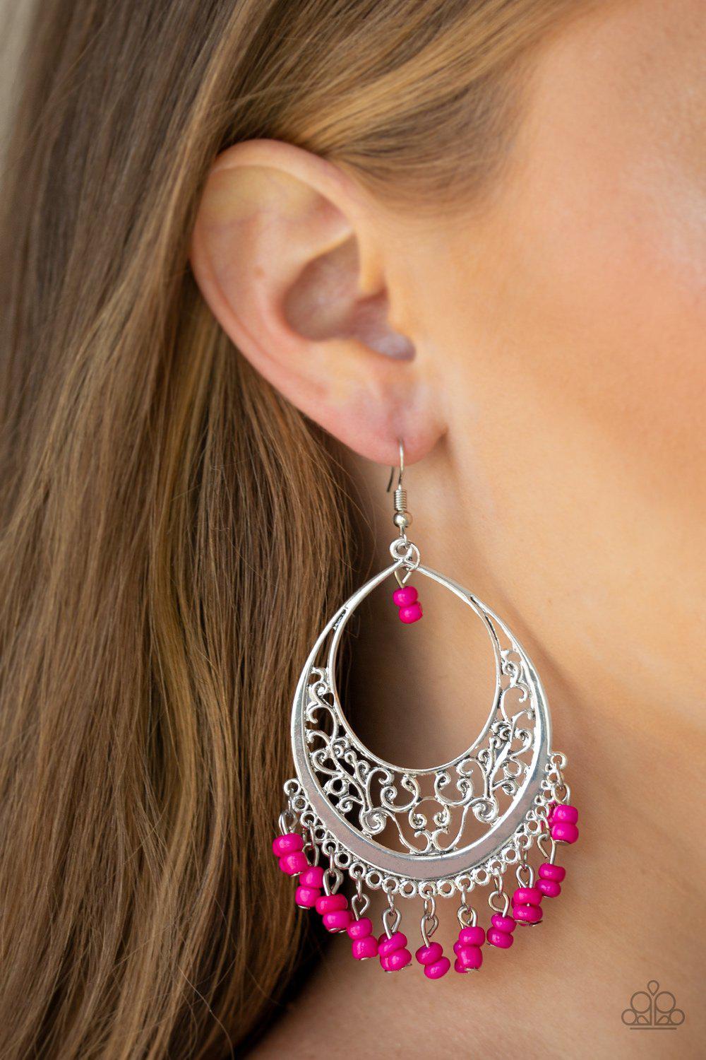 Malibu Mamba Pink and Silver Earrings - Paparazzi Accessories- lightbox - CarasShop.com - Paparazzi Jewelry by Cara Jewels