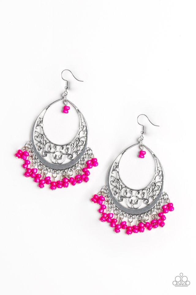 Malibu Mamba Pink and Silver Earrings - Paparazzi Accessories- on model - CarasShop.com - Paparazzi Jewelry by Cara Jewels