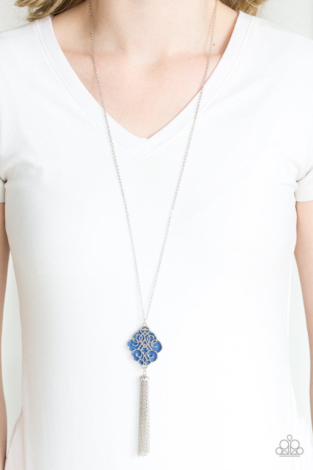 Malibu Mandala Blue Necklace - Paparazzi Accessories- on model - CarasShop.com - Paparazzi Jewelry by Cara Jewels