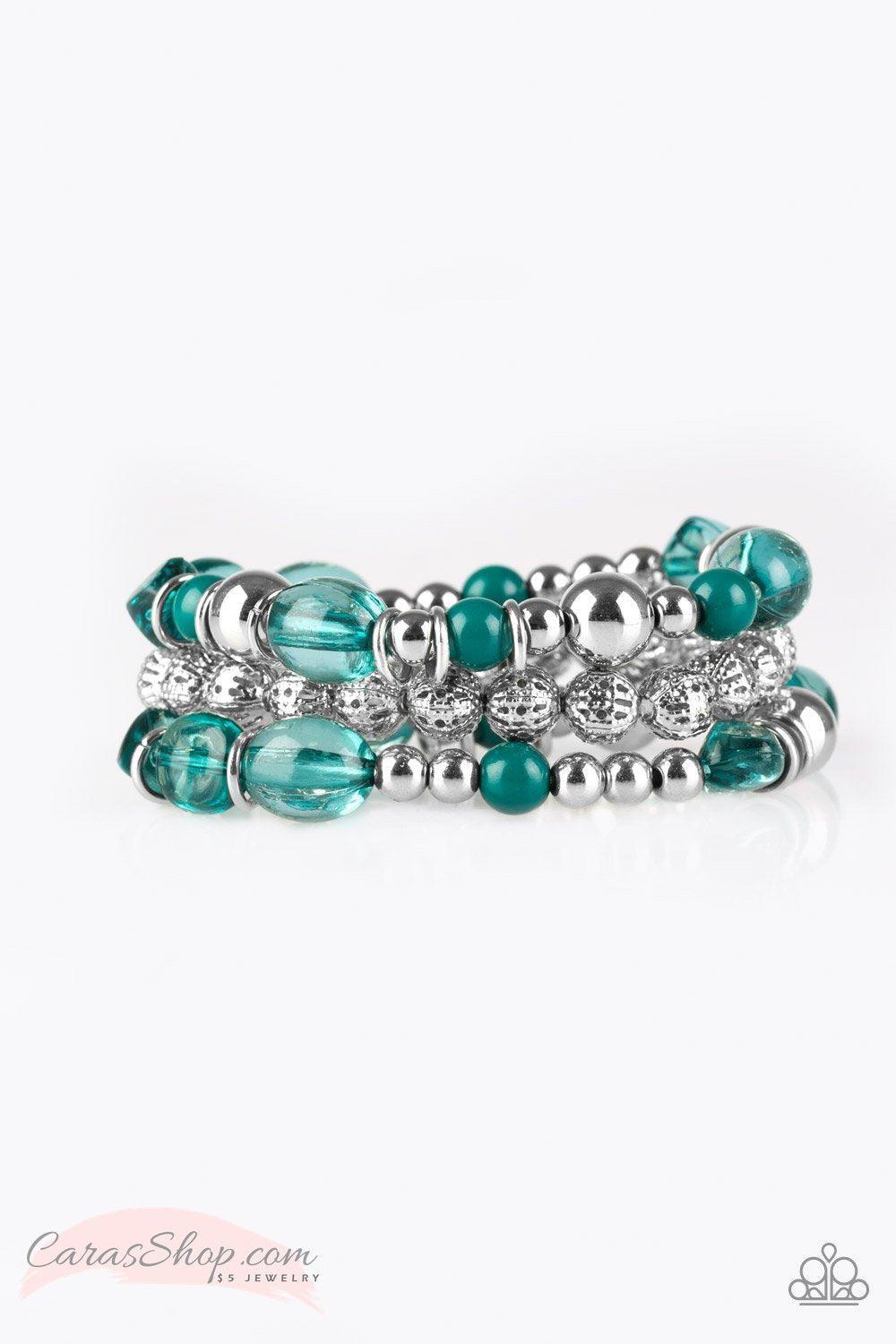Malibu Marina Green Stretch Bracelet Set - Paparazzi Accessories- on model - CarasShop.com - Paparazzi Jewelry by Cara Jewels