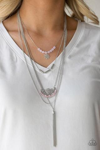 Malibu Mixer Pink and Silver Tassel Necklace - Paparazzi Accessories- lightbox - CarasShop.com - Paparazzi Jewelry by Cara Jewels