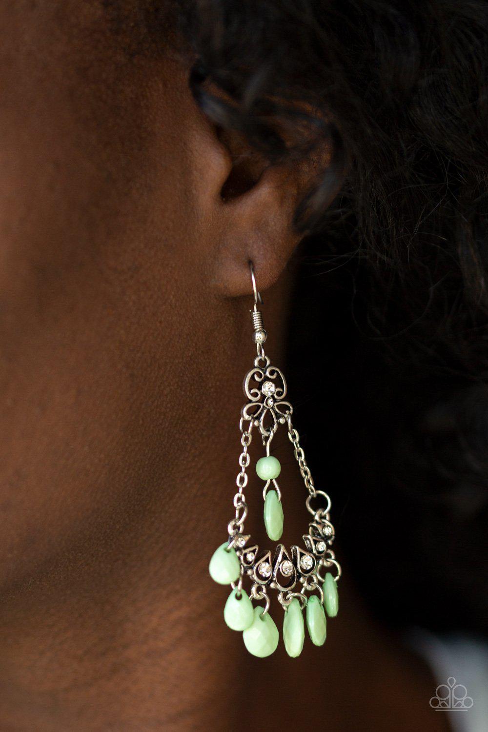 Malibu Sunset Green Earrings - Paparazzi Accessories- lightbox - CarasShop.com - Paparazzi Jewelry by Cara Jewels