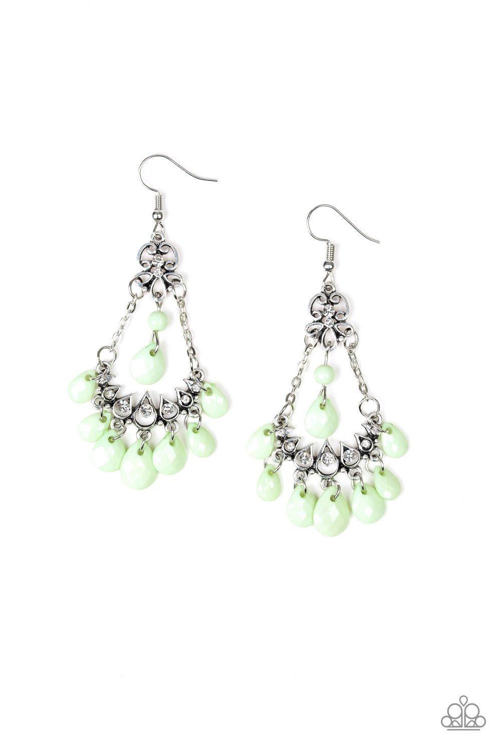 Malibu Sunset Green Earrings - Paparazzi Accessories- on model - CarasShop.com - Paparazzi Jewelry by Cara Jewels