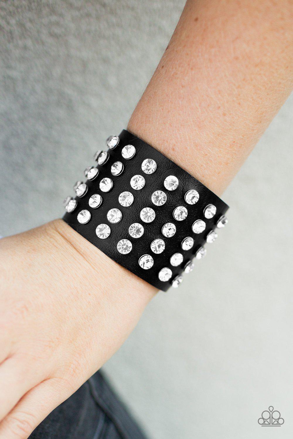 Mama Said Knock You Out Black and White Rhinestone Urban Wrap Snap Bracelet - Paparazzi Accessories- lightbox - CarasShop.com - Paparazzi Jewelry by Cara Jewels