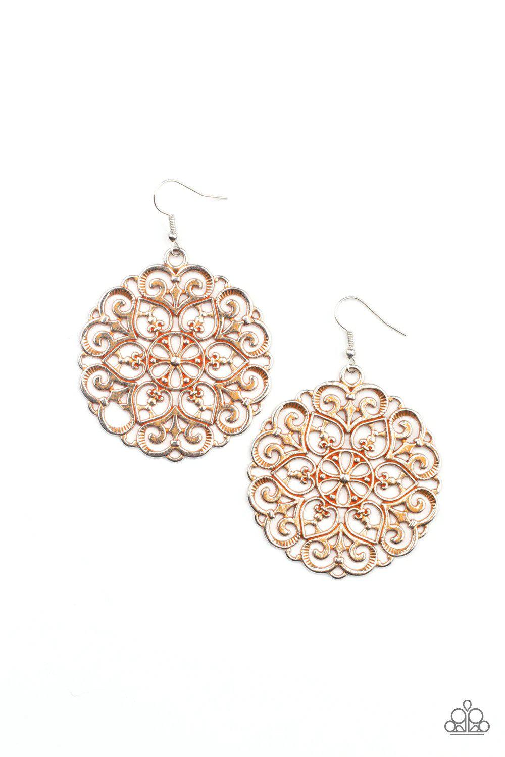 MANDALA Effect Orange Earrings - Paparazzi Accessories- lightbox - CarasShop.com - Paparazzi Jewelry by Cara Jewels