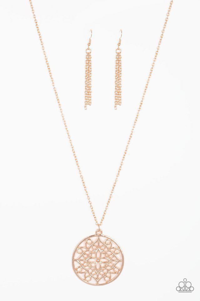 Mandala Melody Rose Gold Necklace - Paparazzi Accessories- lightbox - CarasShop.com - Paparazzi Jewelry by Cara Jewels