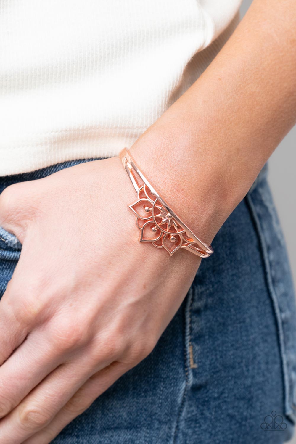 Mandala Mindfulness Copper Bracelet - Paparazzi Accessories- on model - CarasShop.com - Paparazzi Jewelry by Cara Jewels