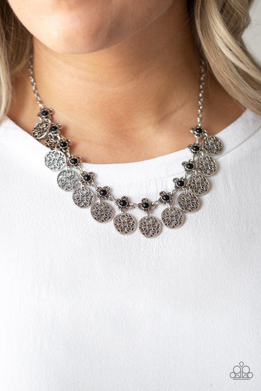 Mandala Movement Silver and Black Necklace - Paparazzi Accessories- lightbox - CarasShop.com - Paparazzi Jewelry by Cara Jewels