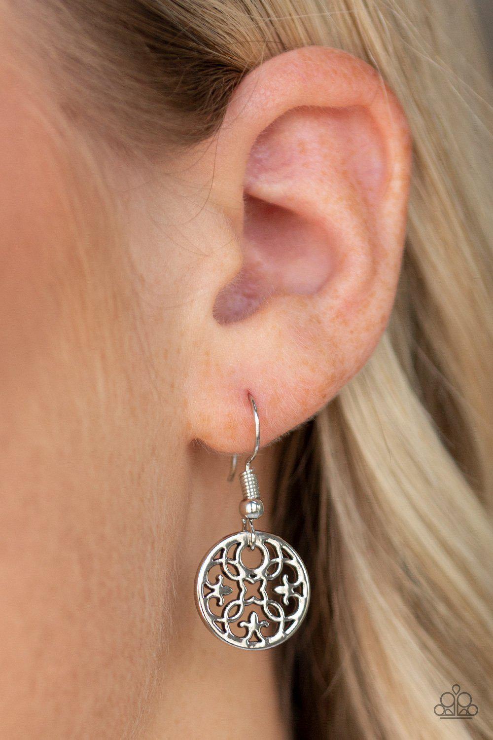 Mandala Movement Silver and Black Necklace - Paparazzi Accessories- on model - CarasShop.com - Paparazzi Jewelry by Cara Jewels
