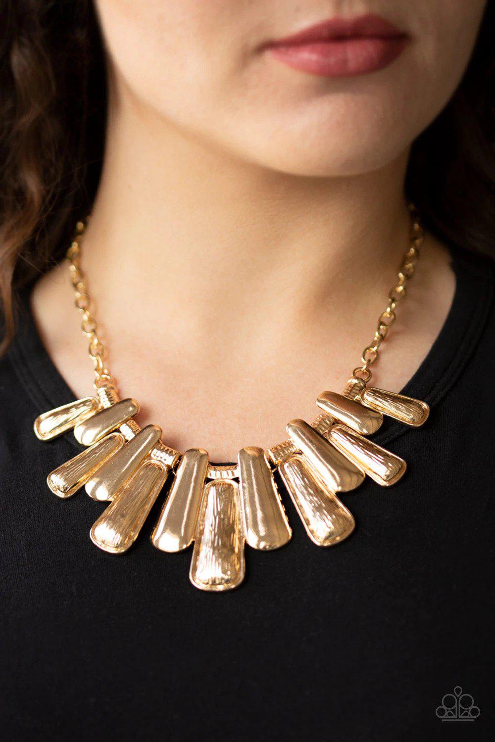 MANE Up Gold Necklace - Paparazzi Accessories- on model - CarasShop.com - Paparazzi Jewelry by Cara Jewels
