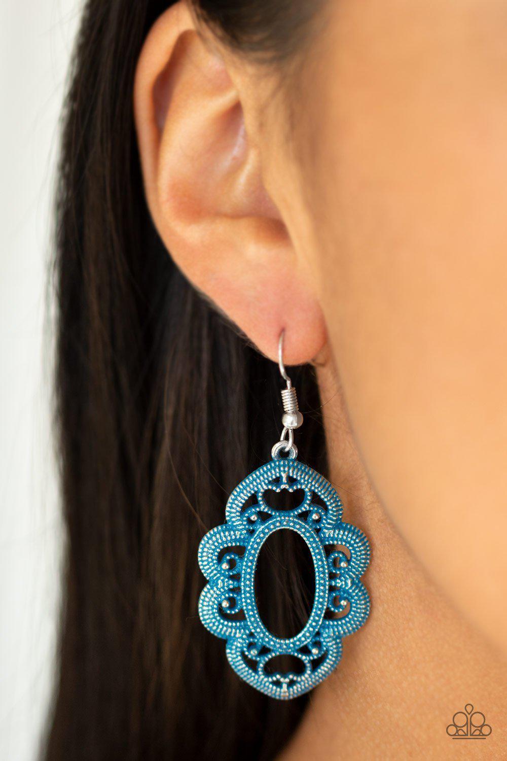 Mantras and Mandalas Blue Filigree Earrings - Paparazzi Accessories- lightbox - CarasShop.com - Paparazzi Jewelry by Cara Jewels
