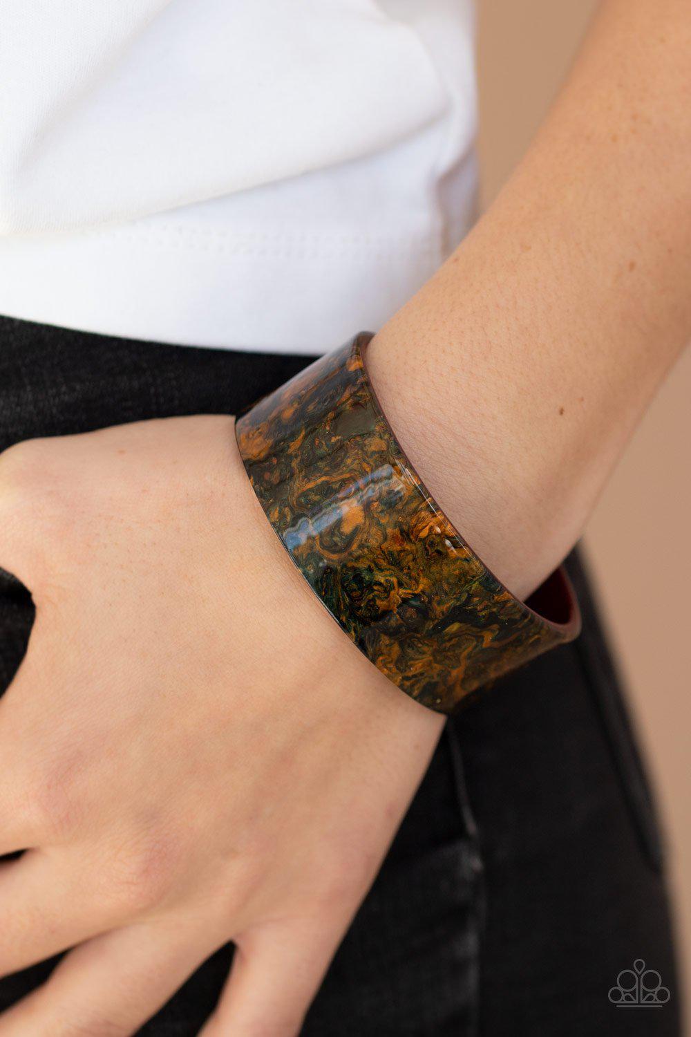 Marbled Mystique Multi Brown Acrylic Cuff Bracelet - Paparazzi Accessories- lightbox - CarasShop.com - Paparazzi Jewelry by Cara Jewels