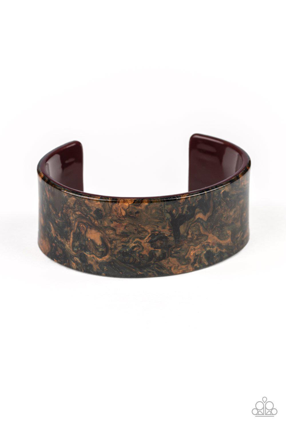 Marbled Mystique Multi Brown Acrylic Cuff Bracelet - Paparazzi Accessories- on model - CarasShop.com - Paparazzi Jewelry by Cara Jewels