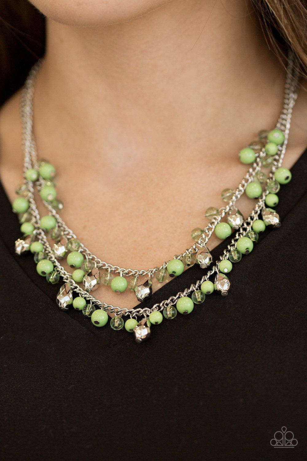 Mardi Gras Glamour Green Necklace - Paparazzi Accessories- on model - CarasShop.com - Paparazzi Jewelry by Cara Jewels