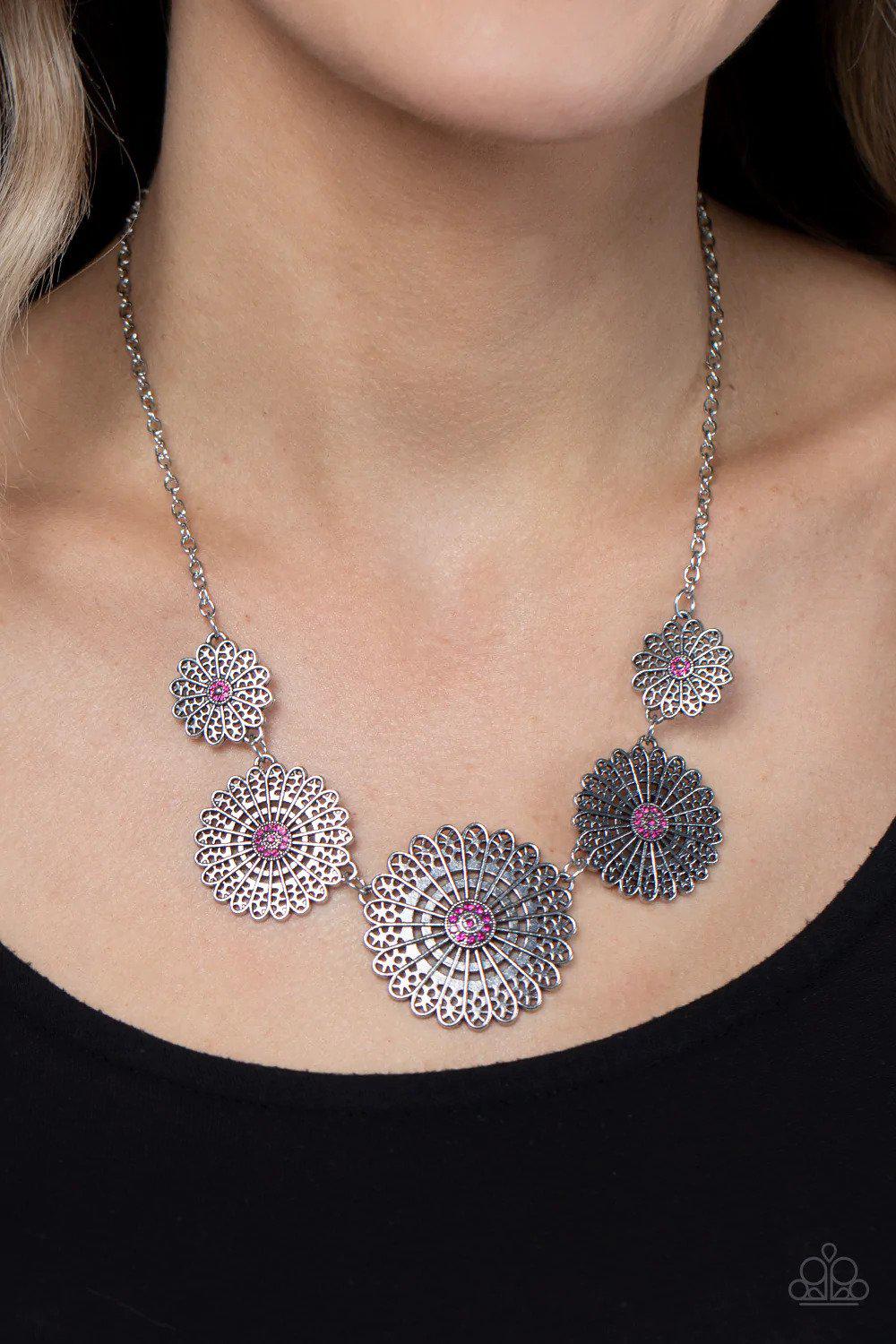Marigold Meadows Pink Necklace - Paparazzi Accessories- on model - CarasShop.com - Paparazzi Jewelry by Cara Jewels