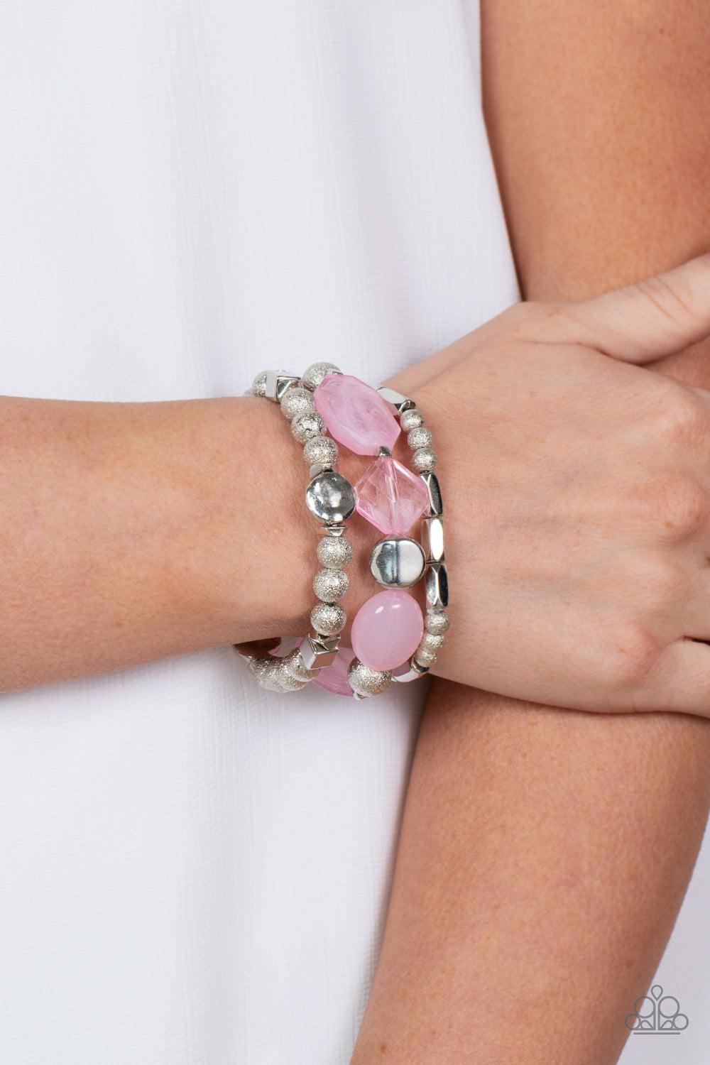Marina Magic Pink Bracelet - Paparazzi Accessories- on model - CarasShop.com - Paparazzi Jewelry by Cara Jewels