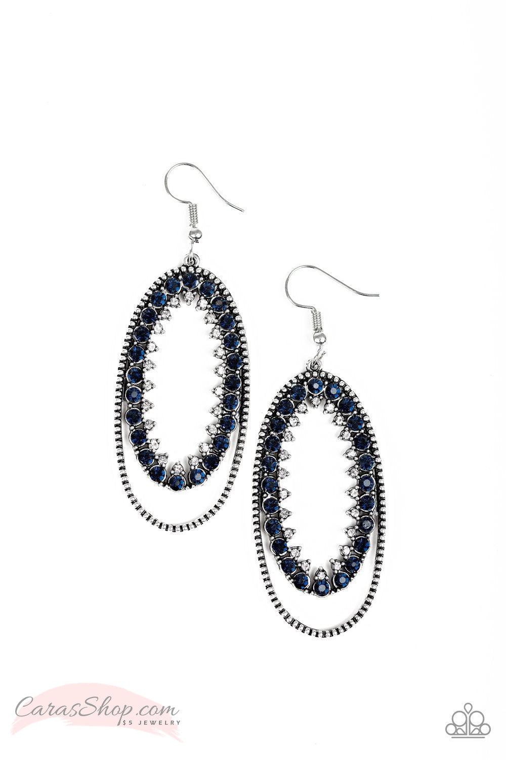Marry Into Money Blue Earrings - Paparazzi Accessories- on model - CarasShop.com - Paparazzi Jewelry by Cara Jewels