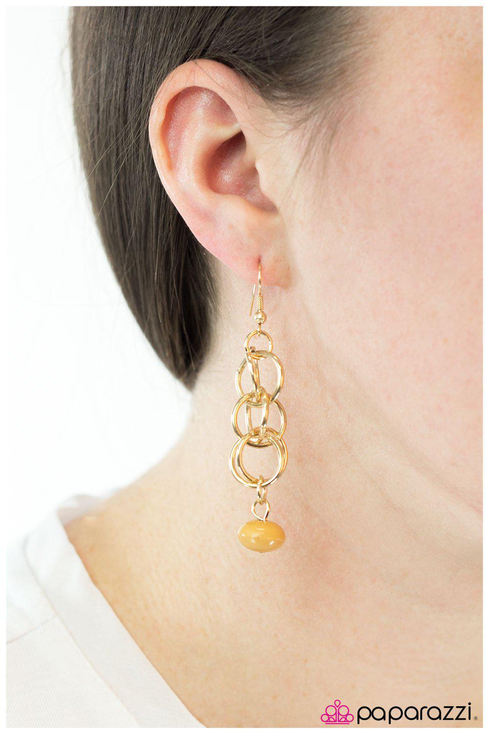 Marvelously Marvelous Yellow and Gold Earrings - Paparazzi Accessories- lightbox - CarasShop.com - Paparazzi Jewelry by Cara Jewels