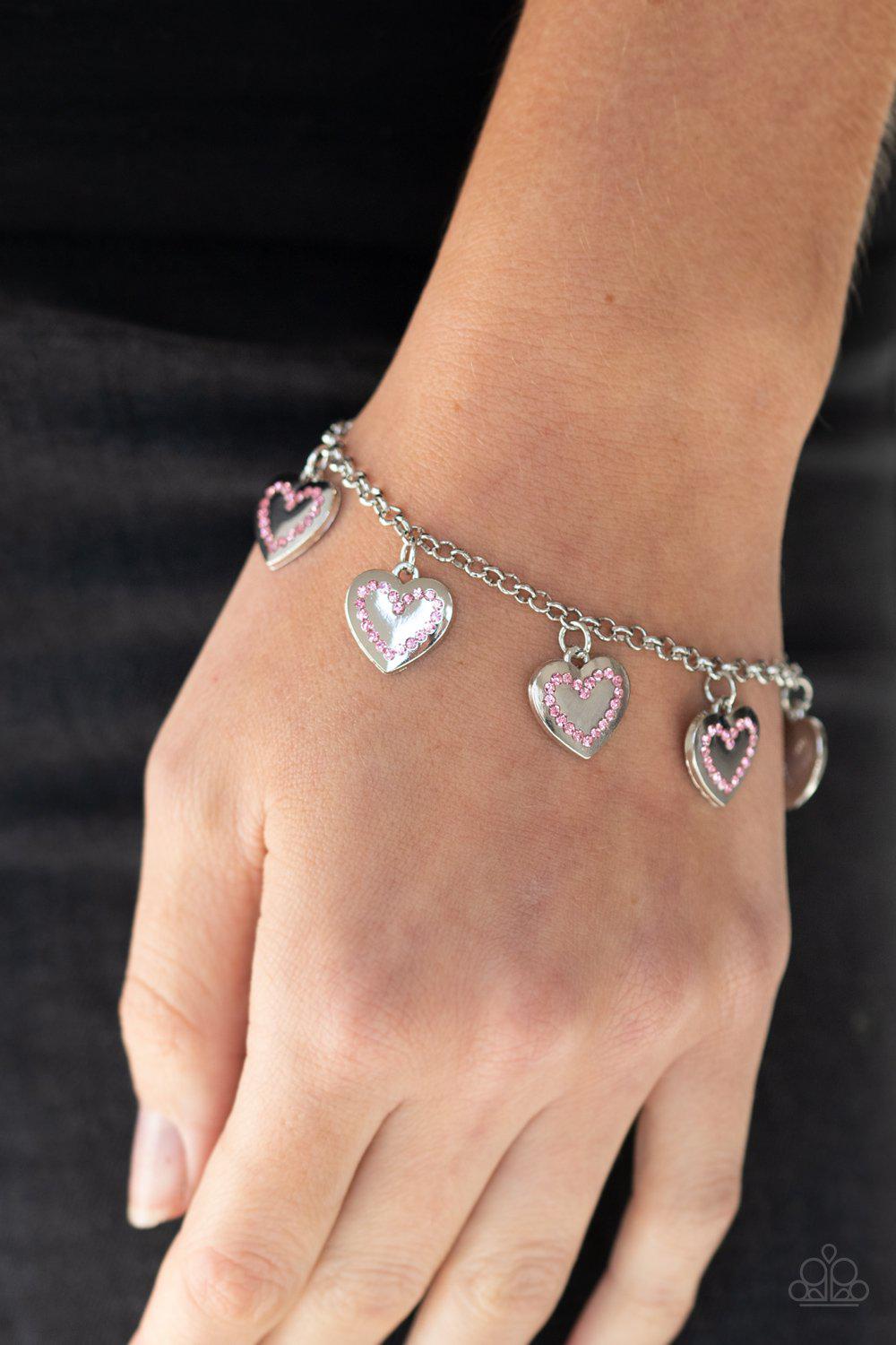 Matchmaker Matchmaker Pink Rhinestone Heart Bracelet - Paparazzi Accessories- lightbox - CarasShop.com - Paparazzi Jewelry by Cara Jewels