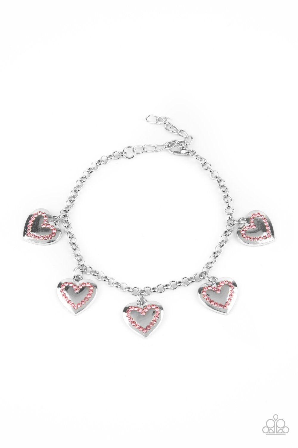 Matchmaker Matchmaker Pink Rhinestone Heart Bracelet - Paparazzi Accessories- on model - CarasShop.com - Paparazzi Jewelry by Cara Jewels
