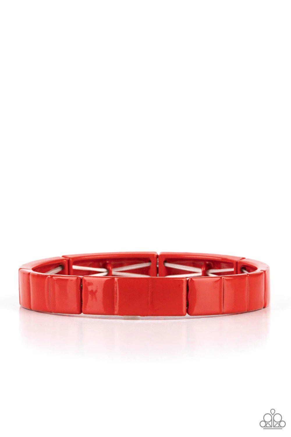 Material Movement Red Bracelet - Paparazzi Accessories- lightbox - CarasShop.com - Paparazzi Jewelry by Cara Jewels