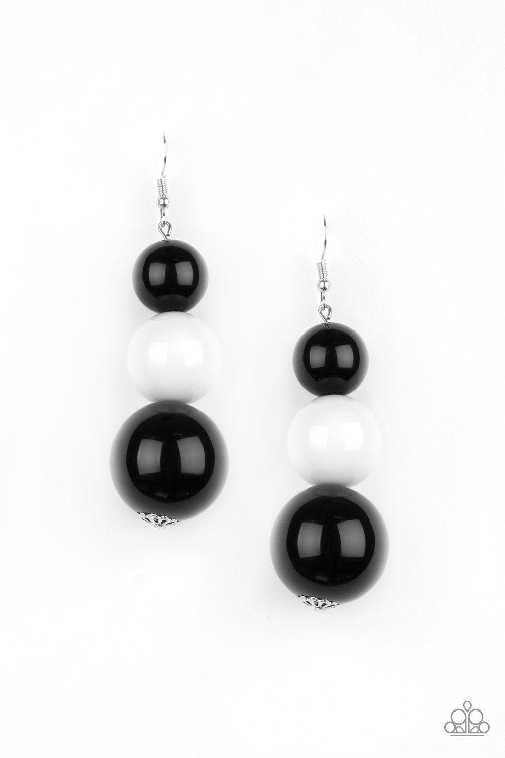Material World Multi - Black and White Earrings - Paparazzi Accessories- on model - CarasShop.com - Paparazzi Jewelry by Cara Jewels