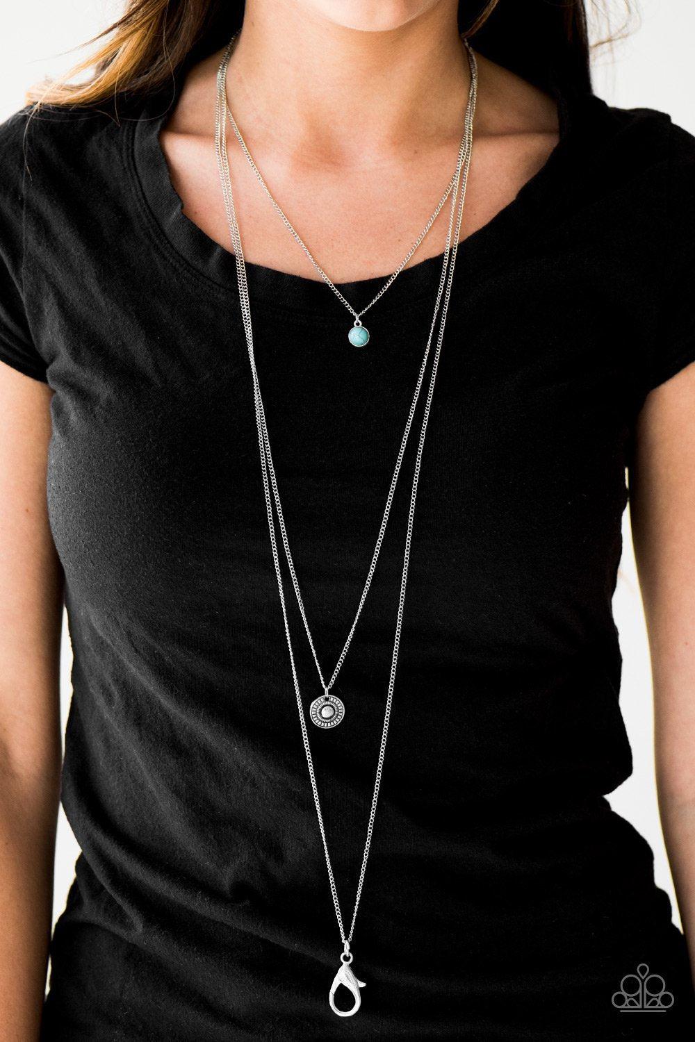 Mayan Dawn Turquoise Blue Stone Lanyard Necklace - Paparazzi Accessories- lightbox - CarasShop.com - Paparazzi Jewelry by Cara Jewels