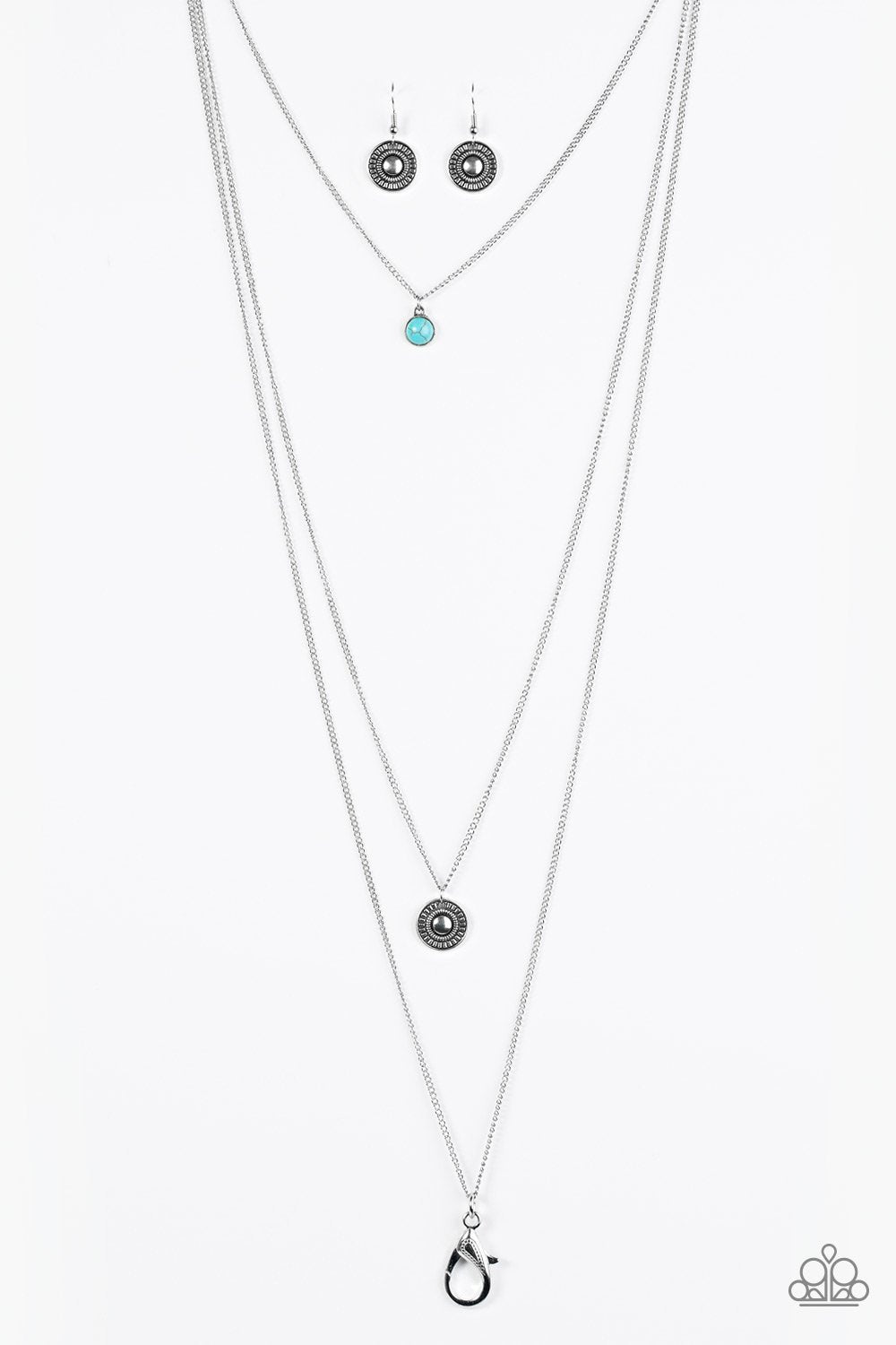 Mayan Dawn Turquoise Blue Stone Lanyard Necklace - Paparazzi Accessories- on model - CarasShop.com - Paparazzi Jewelry by Cara Jewels