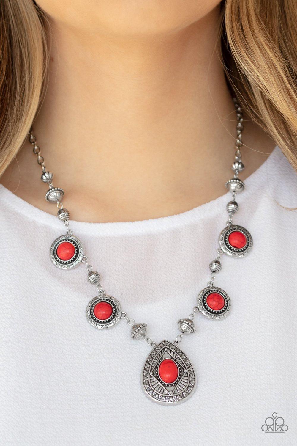 Mayan Magic Red Stone Necklace - Paparazzi Accessories- lightbox - CarasShop.com - Paparazzi Jewelry by Cara Jewels