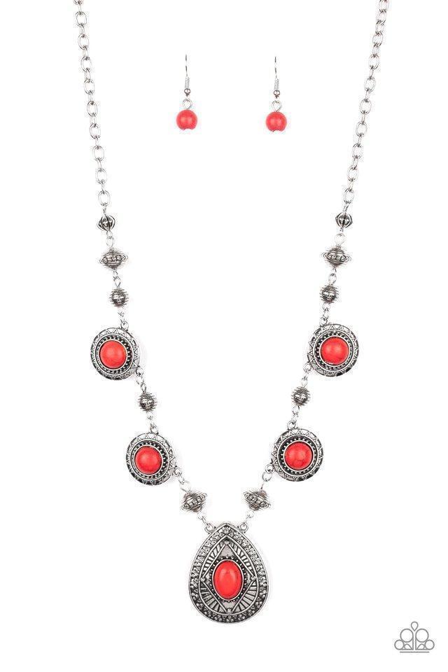 Mayan Magic Red Stone Necklace - Paparazzi Accessories- on model - CarasShop.com - Paparazzi Jewelry by Cara Jewels