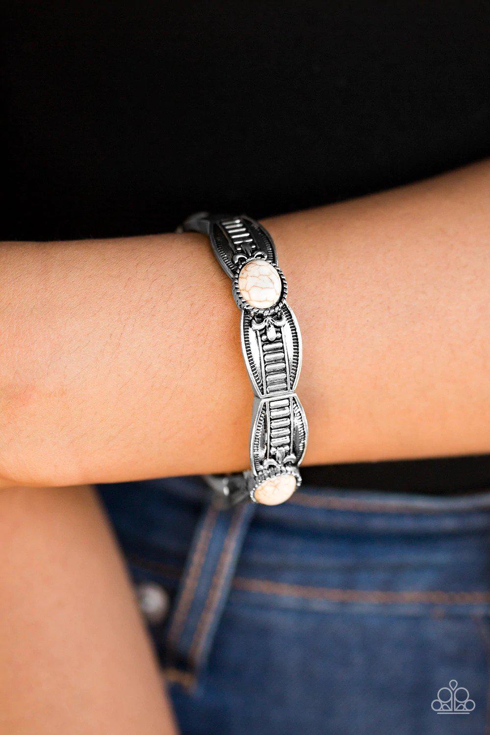 Mayan Majesty White Stone Bracelet - Paparazzi Accessories- on model - CarasShop.com - Paparazzi Jewelry by Cara Jewels