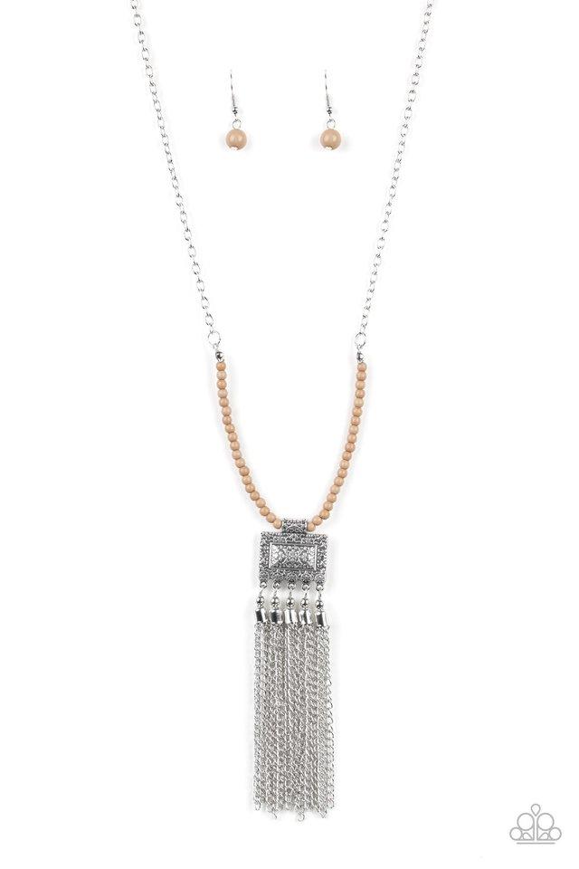 Mayan Masquerade Brown and Silver Necklace - Paparazzi Accessories- lightbox - CarasShop.com - Paparazzi Jewelry by Cara Jewels