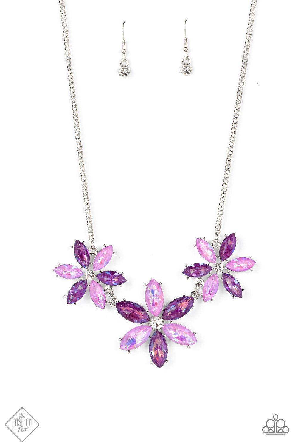 Meadow Muse Purple Rhinestone Flower Necklace - Paparazzi Accessories- lightbox - CarasShop.com - Paparazzi Jewelry by Cara Jewels