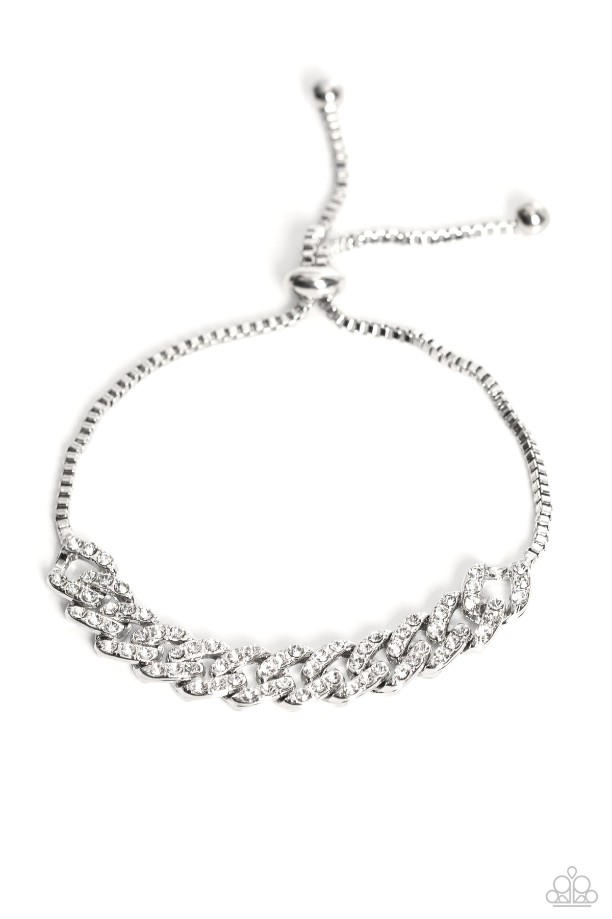 Mecca Metro White Rhinestone Slide Bracelet - Paparazzi Accessories- lightbox - CarasShop.com - Paparazzi Jewelry by Cara Jewels