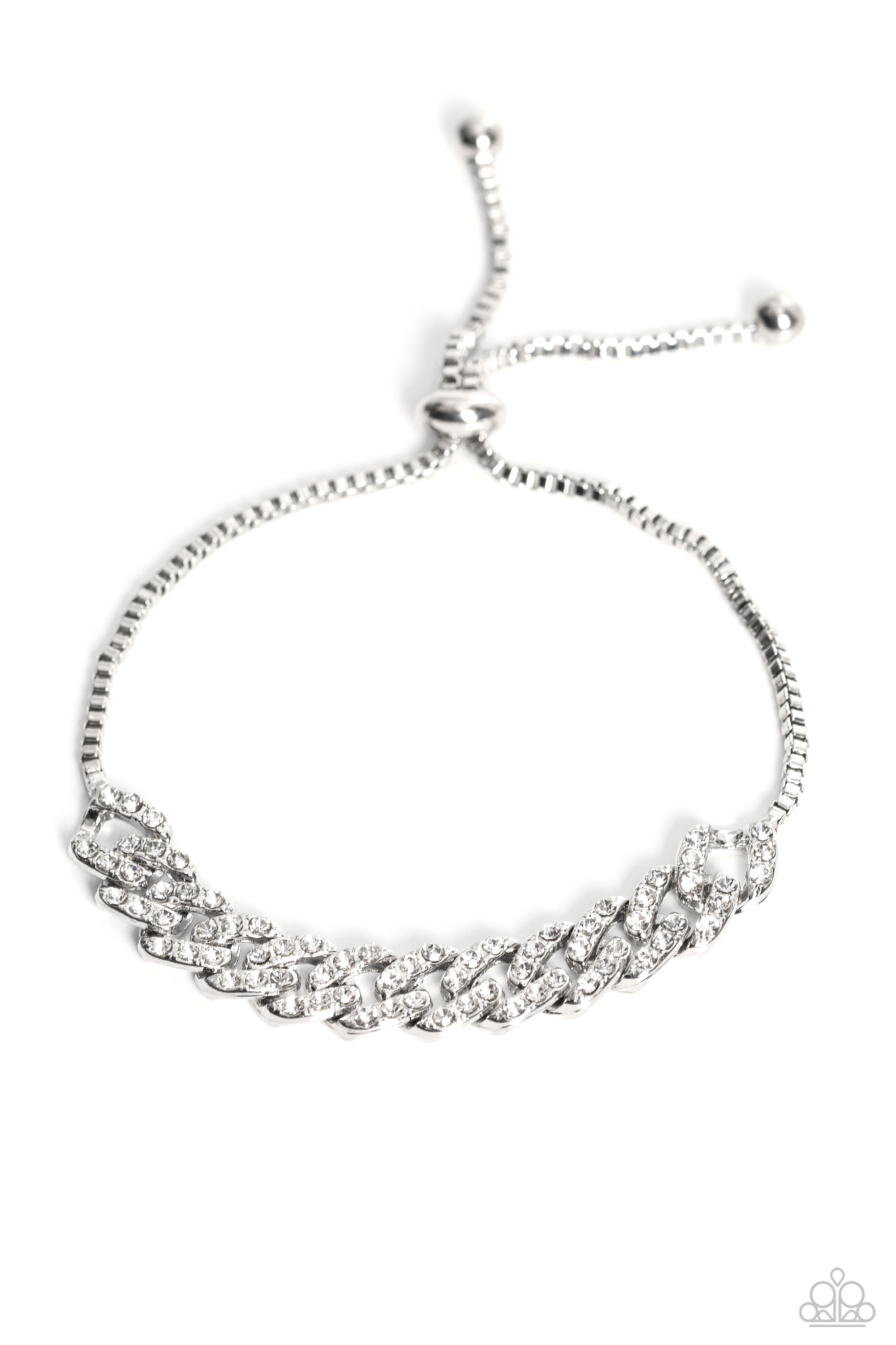 Mecca Metro White Rhinestone Slide Bracelet - Paparazzi Accessories- lightbox - CarasShop.com - Paparazzi Jewelry by Cara Jewels
