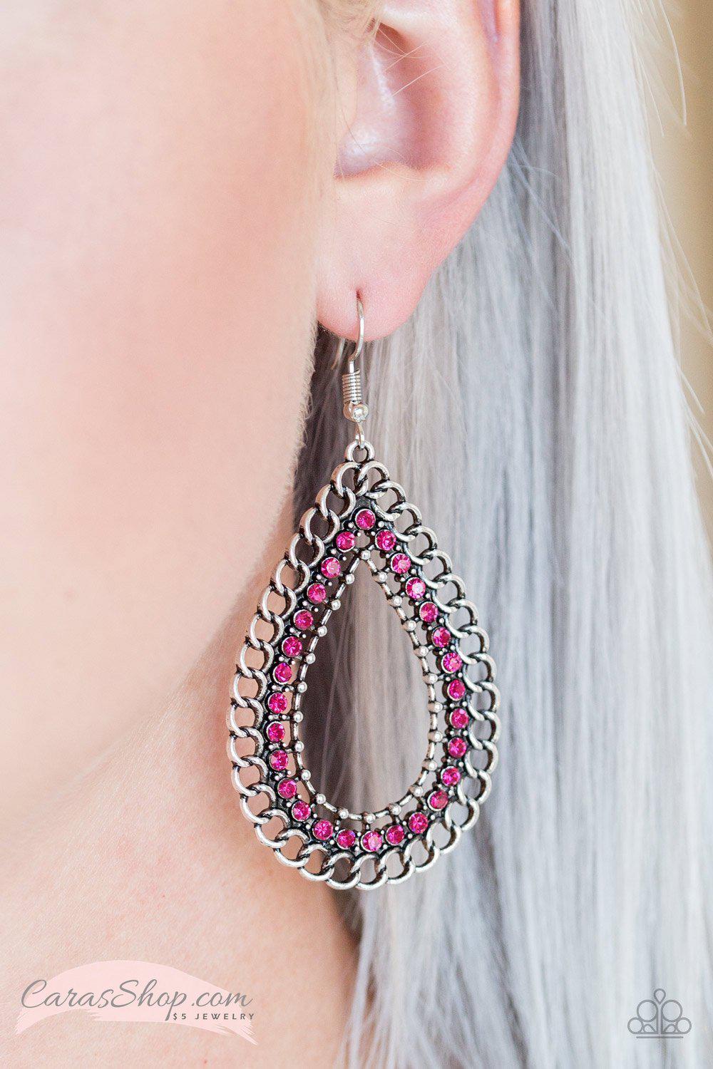 Mechanical Marvel Pink Earrings - Paparazzi Accessories- lightbox - CarasShop.com - Paparazzi Jewelry by Cara Jewels