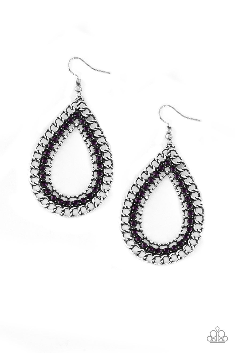 Mechanical Marvel Purple Gem and Silver Chain Teardrop Earrings - Paparazzi Accessories- lightbox - CarasShop.com - Paparazzi Jewelry by Cara Jewels