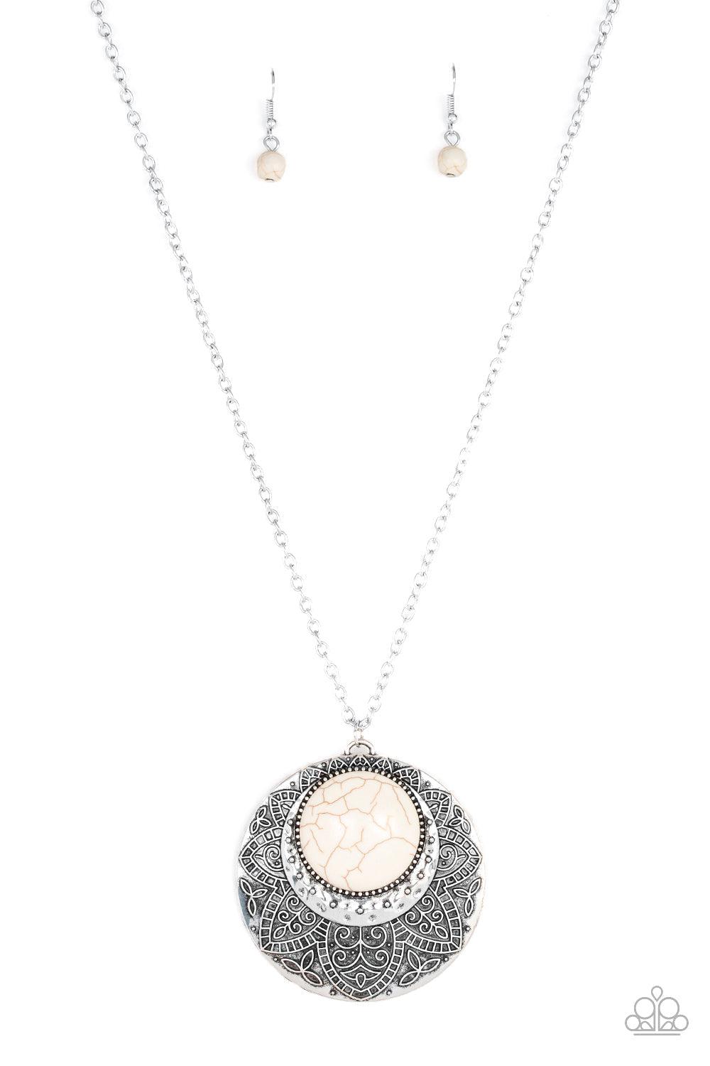 Medallion Meadow White Stone Necklace - Paparazzi Accessories- lightbox - CarasShop.com - Paparazzi Jewelry by Cara Jewels