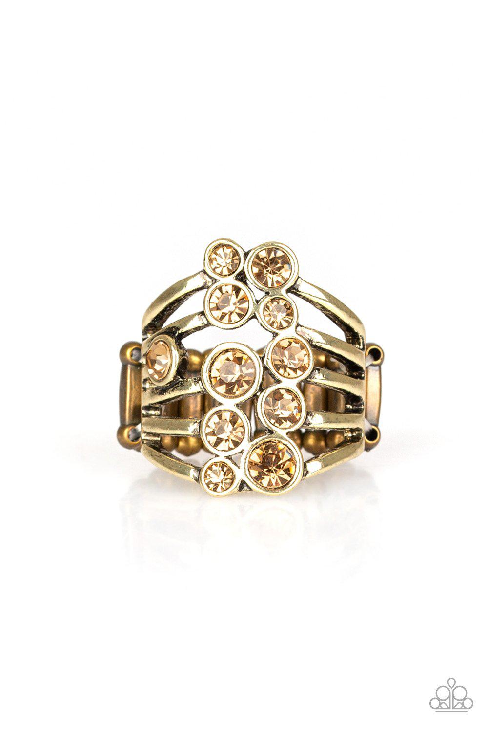 Meet In The Middle Brass and Rhinestone Ring - Paparazzi Accessories- lightbox - CarasShop.com - Paparazzi Jewelry by Cara Jewels