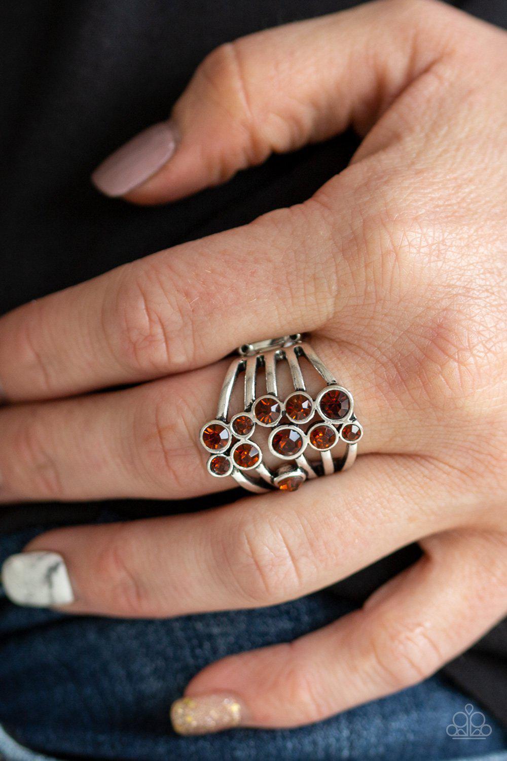 Meet In The Middle Brown Rhinestone Ring - Paparazzi Accessories- lightbox - CarasShop.com - Paparazzi Jewelry by Cara Jewels