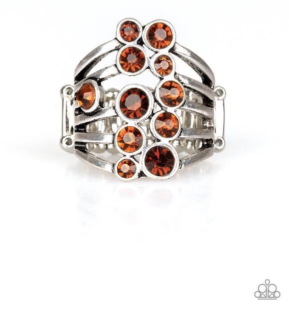Meet In The Middle Brown Rhinestone Ring - Paparazzi Accessories- on model - CarasShop.com - Paparazzi Jewelry by Cara Jewels