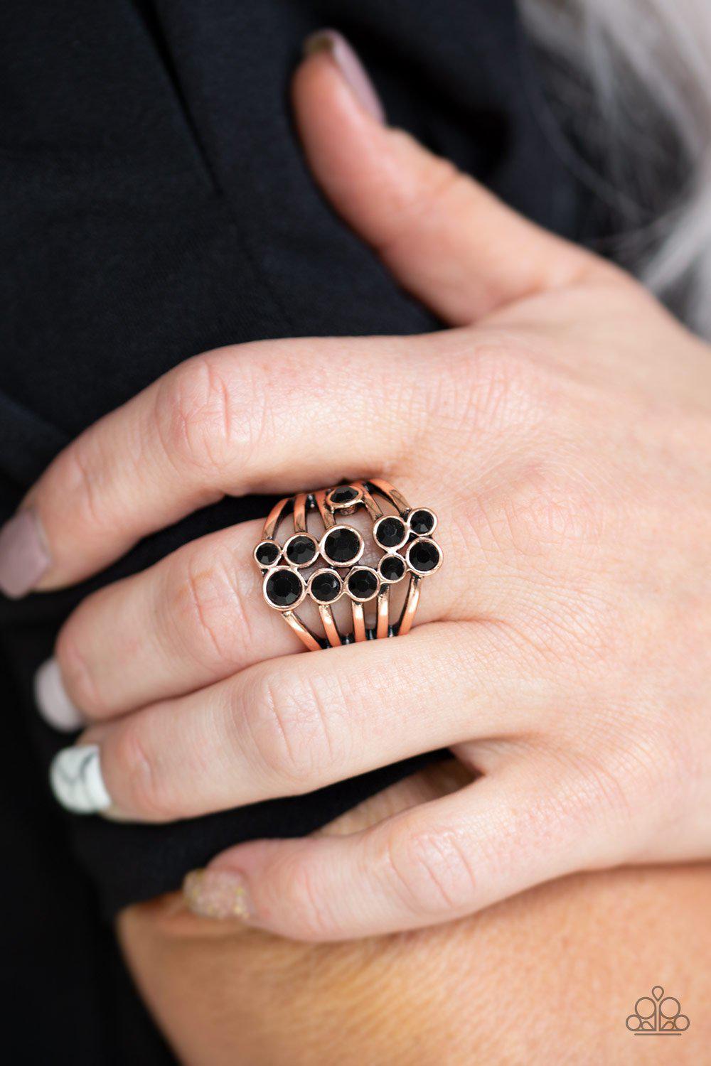 Meet In The Middle Copper and Black Ring - Paparazzi Accessories- lightbox - CarasShop.com - Paparazzi Jewelry by Cara Jewels