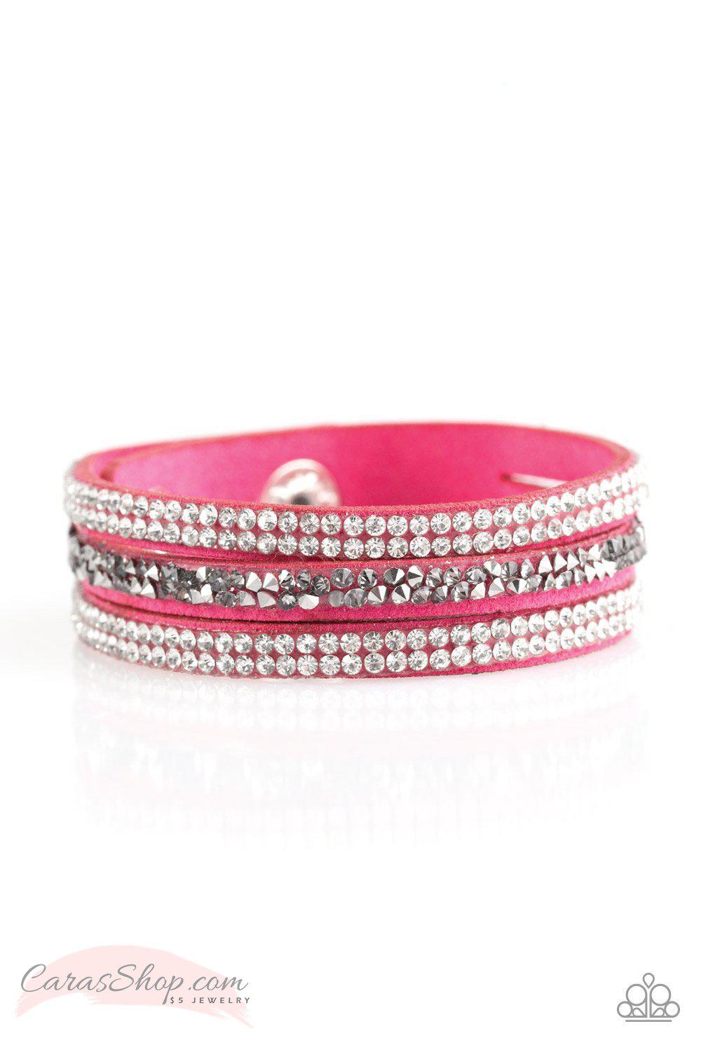 Mega Glam Hot Pink Wrap Snap Bracelet - Paparazzi Accessories- lightbox - CarasShop.com - Paparazzi Jewelry by Cara Jewels