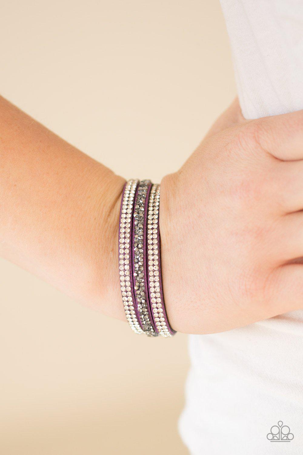 Mega Glam Purple Urban Wrap Snap Bracelet - Paparazzi Accessories- on model - CarasShop.com - Paparazzi Jewelry by Cara Jewels