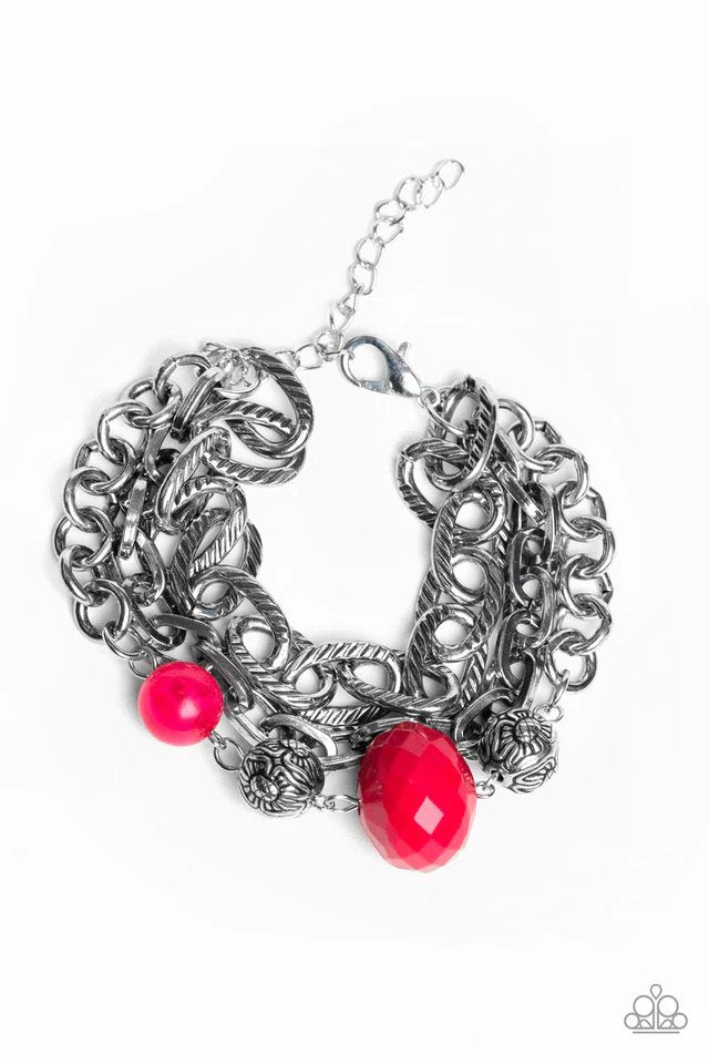 Mega Malibu Pink and Silver Bracelet - Paparazzi Accessories- lightbox - CarasShop.com - Paparazzi Jewelry by Cara Jewels