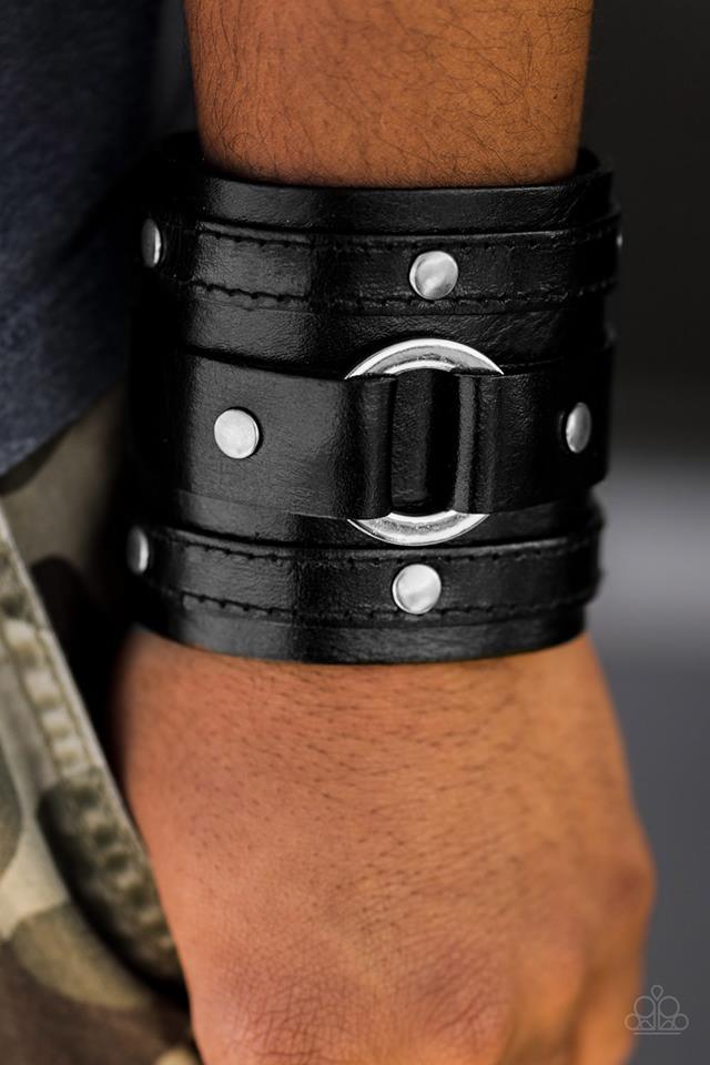 Mega Man Black Leather Urban Wrap Snap Bracelet - Paparazzi Accessories- lightbox - CarasShop.com - Paparazzi Jewelry by Cara Jewels