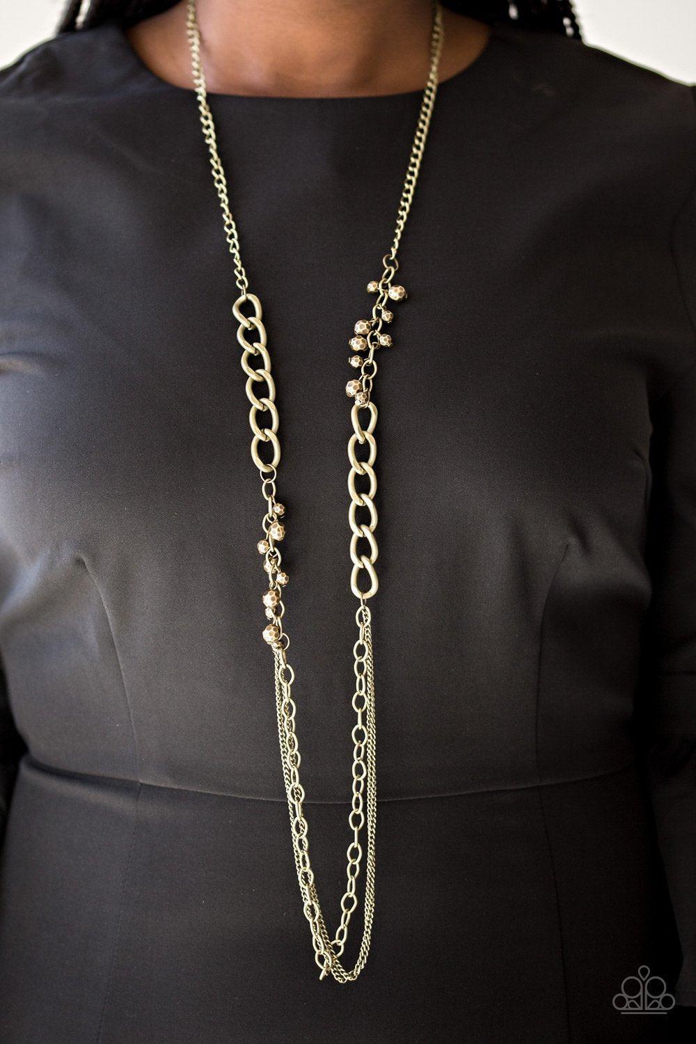Mega Megacity Brass Chain Necklace - Paparazzi Accessories- lightbox - CarasShop.com - Paparazzi Jewelry by Cara Jewels