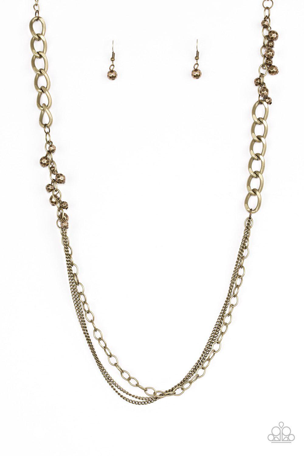 Mega Megacity Brass Chain Necklace - Paparazzi Accessories- on model - CarasShop.com - Paparazzi Jewelry by Cara Jewels