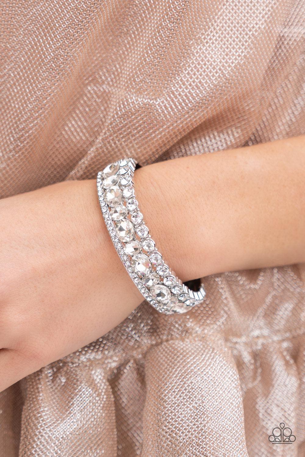 Mega Megawatt White Rhinestone Bracelet - Paparazzi Accessories- lightbox - CarasShop.com - Paparazzi Jewelry by Cara Jewels