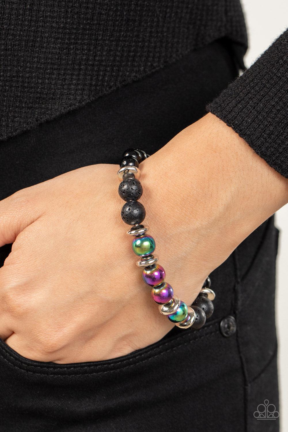 Mega Metamorphic Multi "Oil Spill" Bracelet - Paparazzi Accessories- on model - CarasShop.com - Paparazzi Jewelry by Cara Jewels